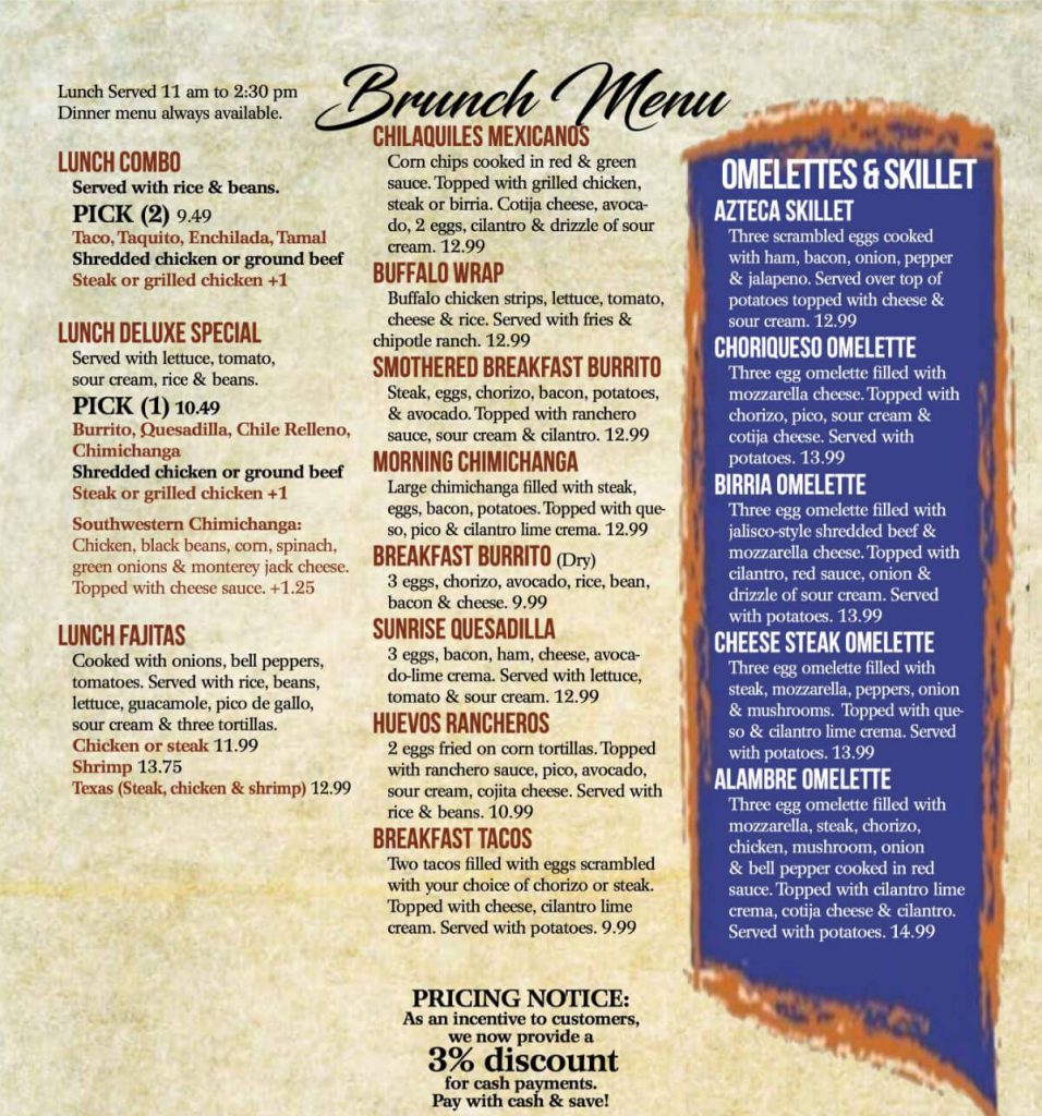 El Aztecas Mexican Restaurant Allendale Brunch Menu 2025-cropped