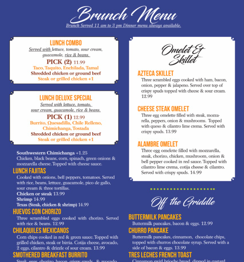 El Aztecas Mexican Restaurant Walker Brunch Menu 2025 - cropped
