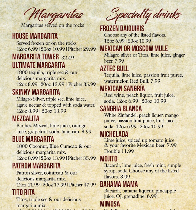 El Aztecas Mexican Restaurant Walker Drink Menu-2025