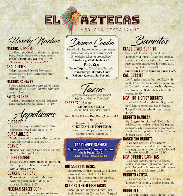 El Aztecas Mexican Restaurant Walker Menu Sept2025