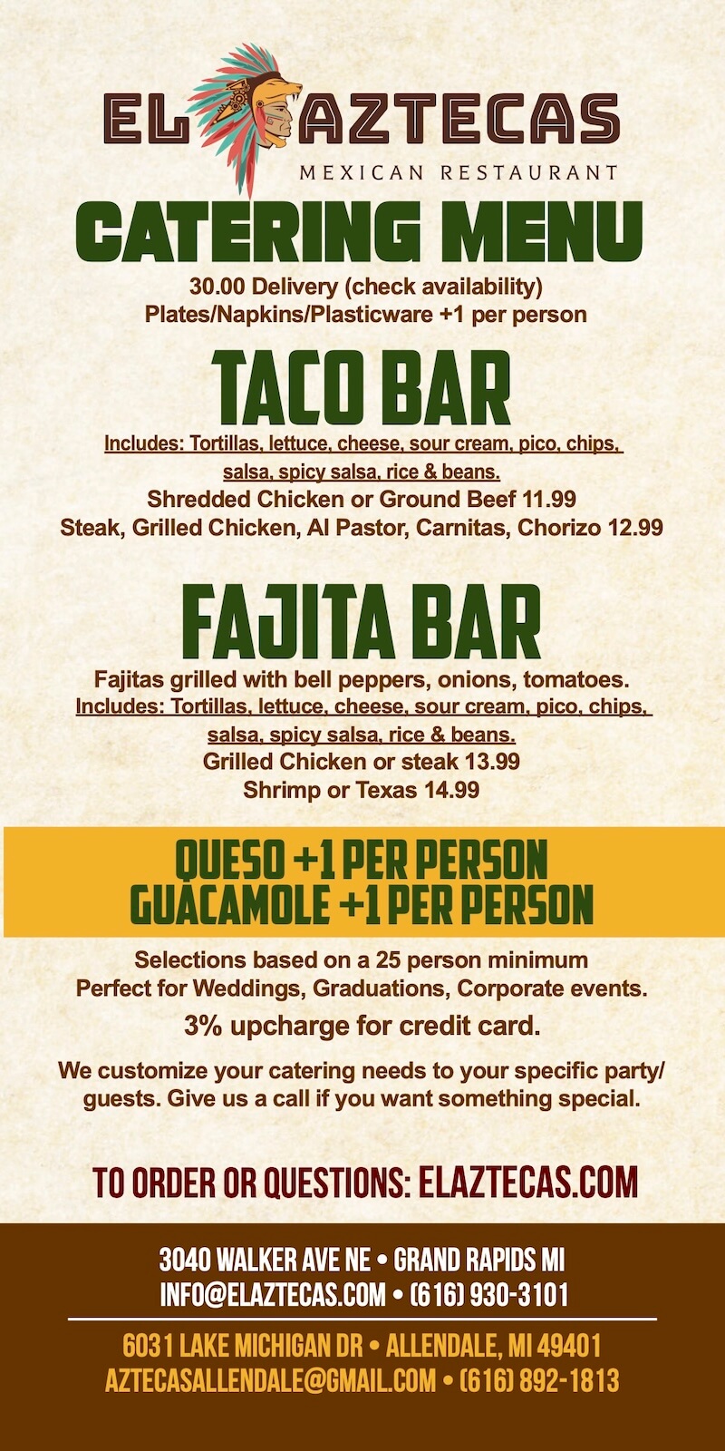 El Aztecas Mexican Restaurant Catering Menu 2026